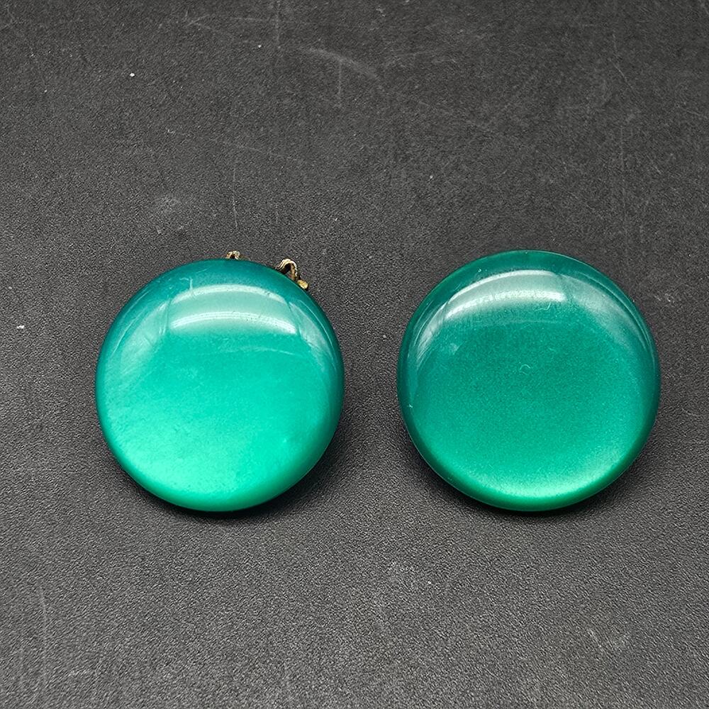 Green Moonglow Clip On Earrings Round Circle Vintage Jewelry